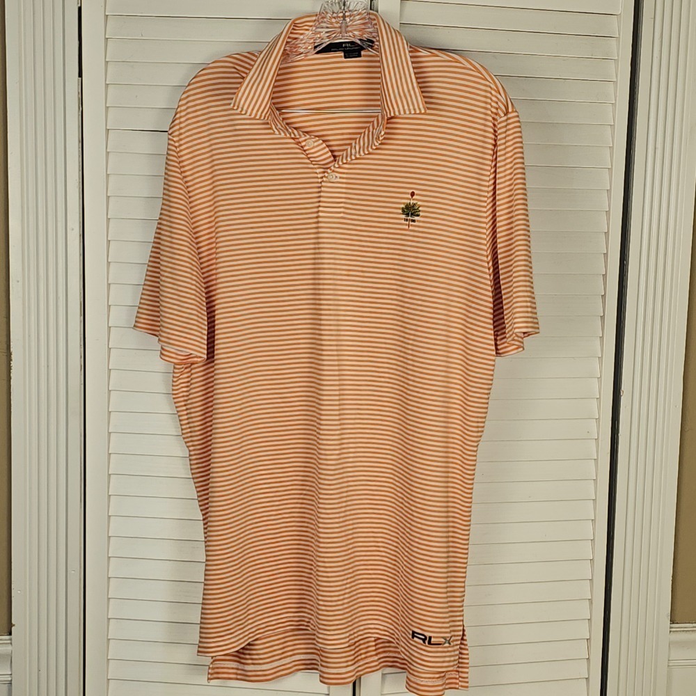 RLX Ralph Lauren Mens Orange White Striped Polo Golf Shirt Large